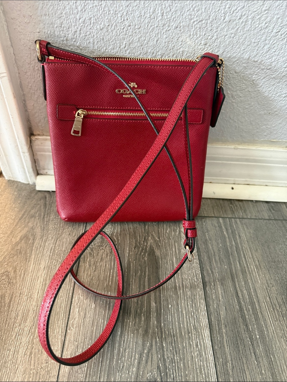 Coach Red Leather Crossbody with Gold Hardware